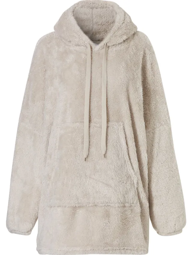 By Louise Dames Huggle Fleece Hoodie Loungewear Incl Capuchon Zand - One Size