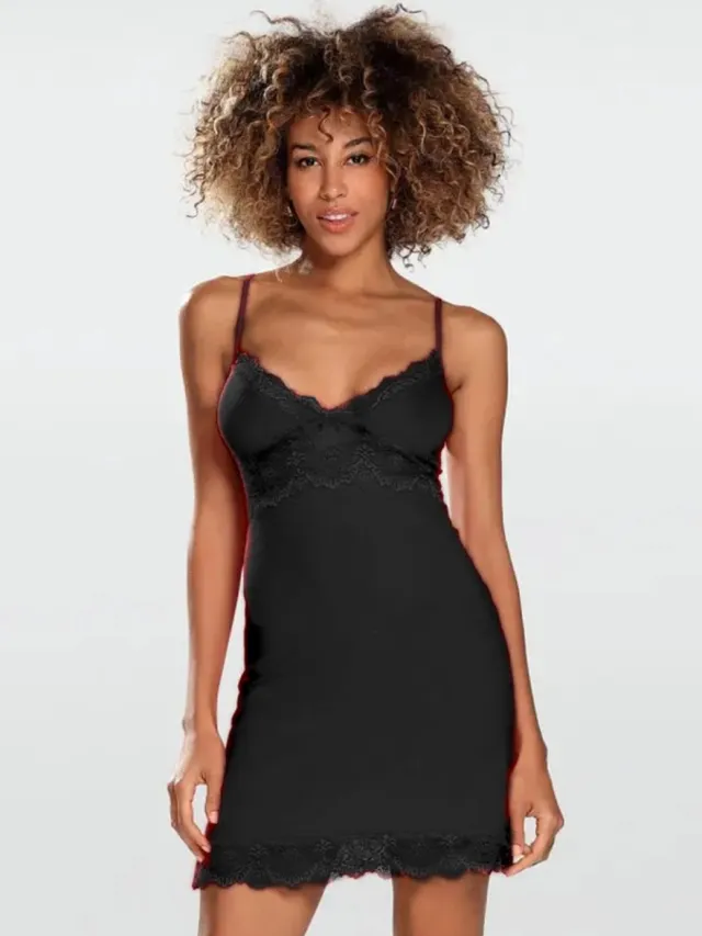DKaren Laloni - zwarte slipdress - viscose met kant