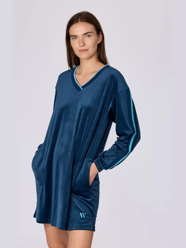 Woody slaapkleed dames velours - donkerblauw - 262-15-TDB-V/881