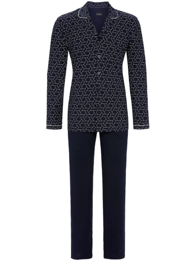 Ringella Donkerblauwe heren doorknooppyjama - Blauw - Maat - 58