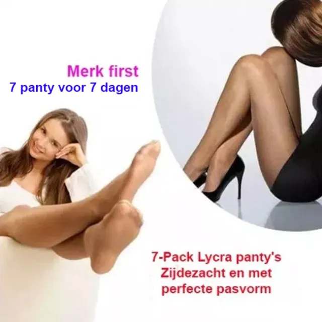 First. 7-Pack Lycra panty's Zijdezacht en met perfecte pasvorm | Kleur Zwart 36-40