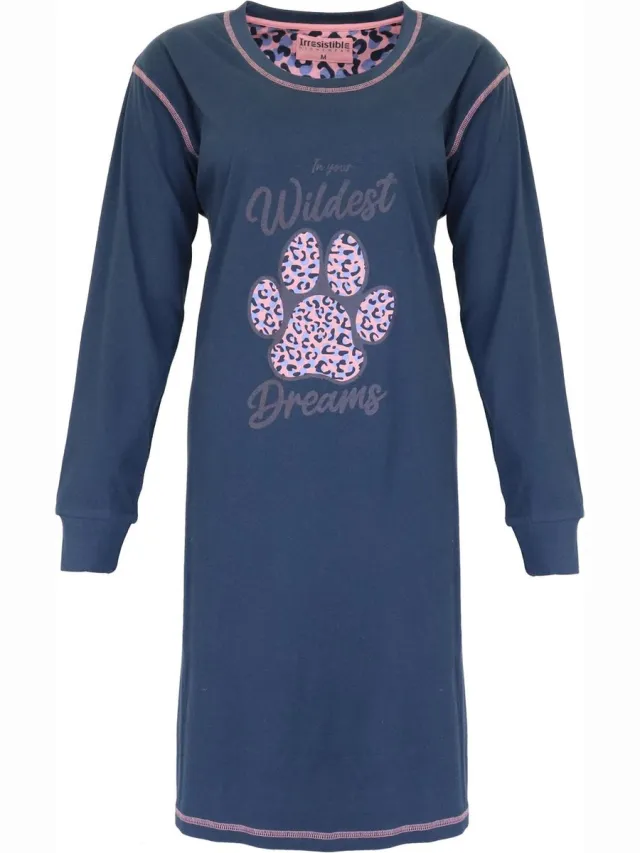 Irresistible Dames Nachthemd - 100% Katoen - Blauw