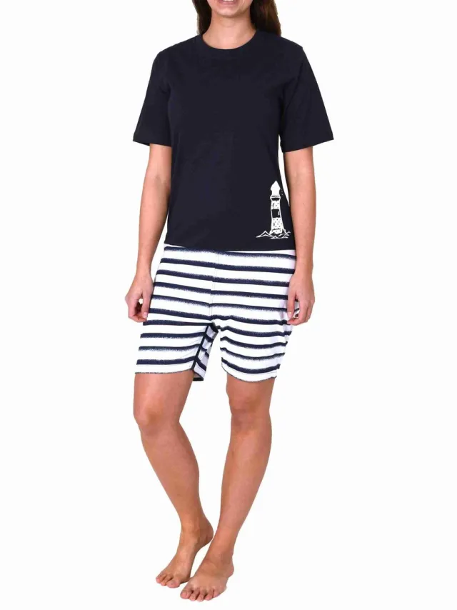 Normann Dames Maritieme Verpleegkundige Overall Korte Mouwen Pyjama met Rits op Rug en Been navy