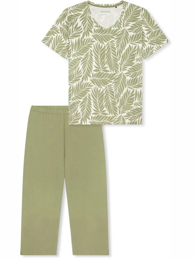 Schiesser Pyjama 3/4 - Dames - Slaap broeken lindegroen