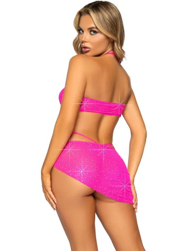 Leg Avenue Mesh bra top g-string & sarong ["Roze"]