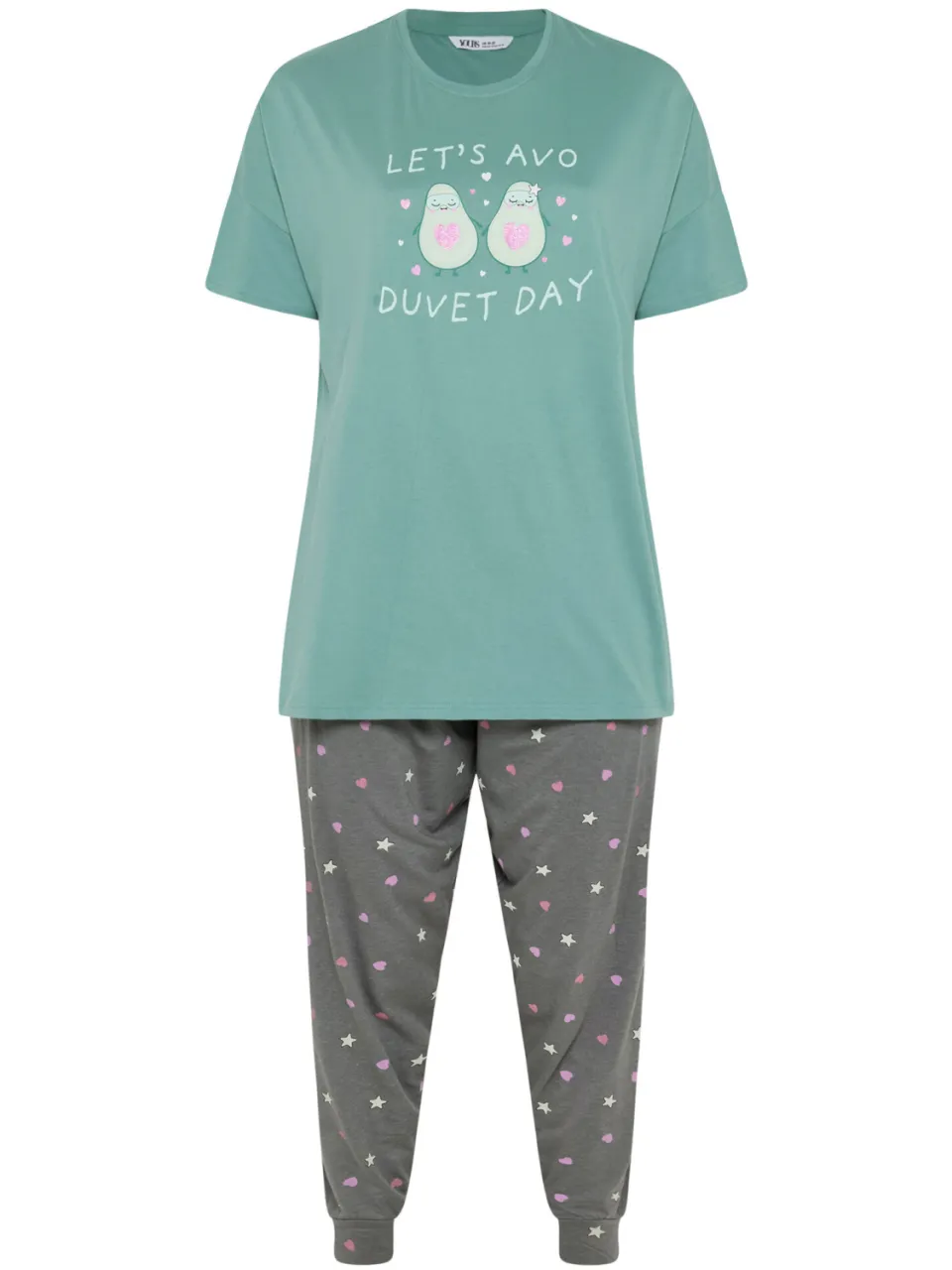 Yours Groene Lets Avo A Duvet Day Pyjamaset Met Omslagmanchetten-44, foto 4