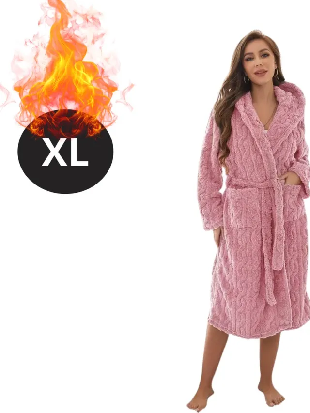 Nivard Badjas Dames - Fleece - Katoen - Badstof - Sauna - Hamam - Wafel - Bathrobe - Duster - Ochtendjas - Kimono - Spa - Roze