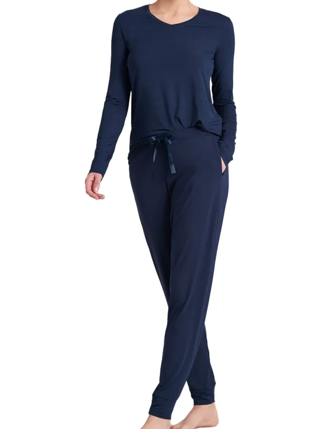 Schiesser Dames pyjama lang Modal donkerblauw