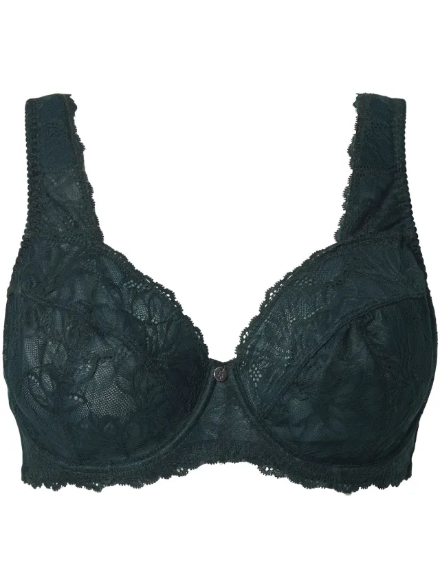 Ulla Popken Dames - Beugelbeha kant brede schouderbandjes - Middernacht groen