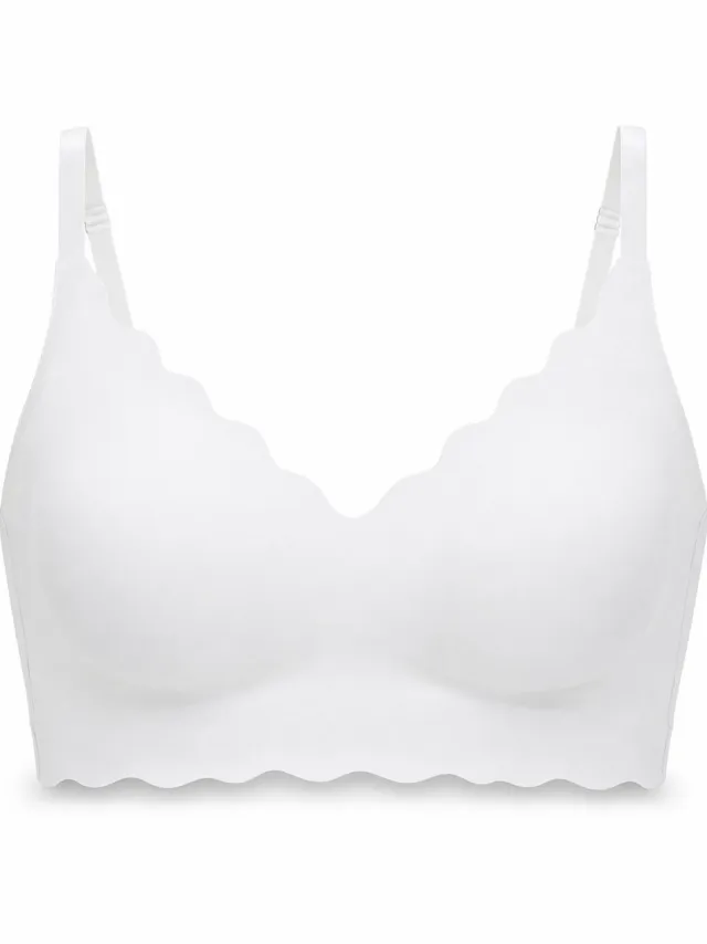DELAGO Dames bralette wit – draadloos met vaste vulling en golvende randen