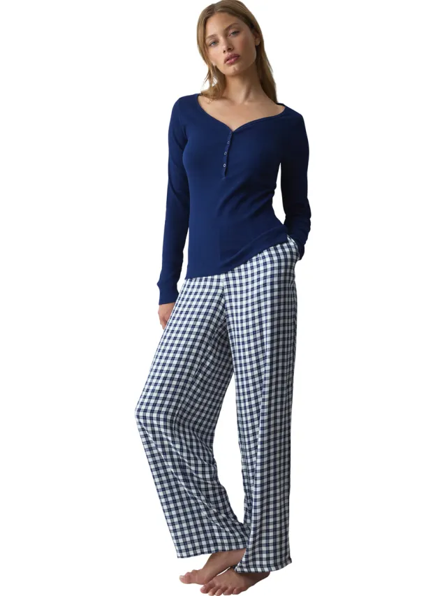 Triumph BOYFRIEND pyjama met broek en top lange mouwen blauw
