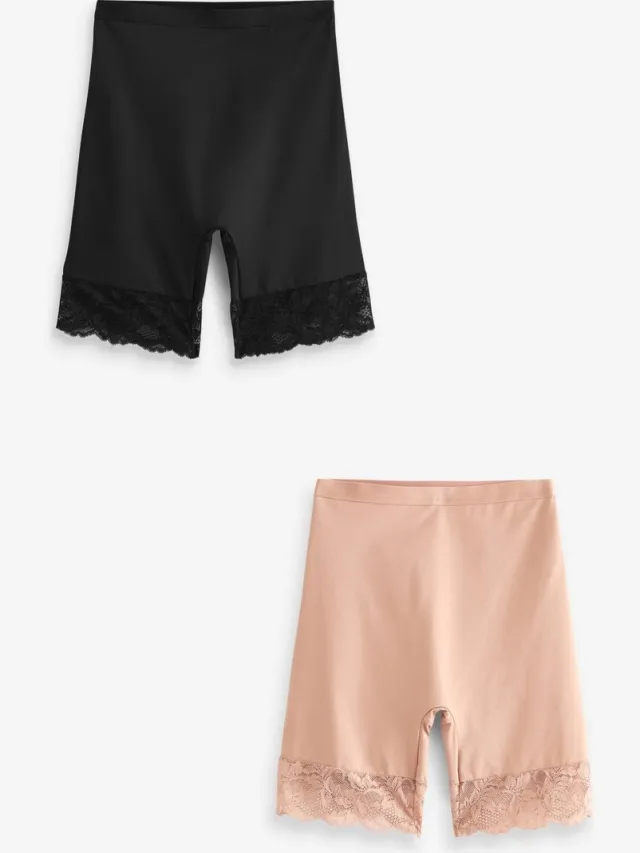 Next Dames - 2 Licht vormgevende buikcorrigerende shorts met kanten achterkant - Zwart Black/Praline Nude