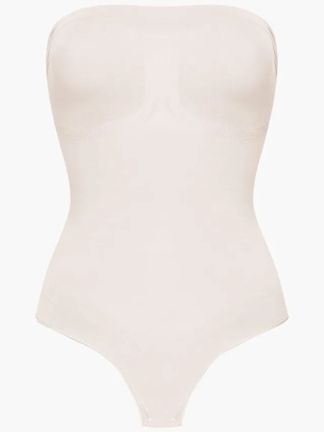 cfab Strapless corrigerende bodysuit met strikjes - Zandkleur XS - Corrigerende Body - Naadlos - corrigerend ondergoed dames