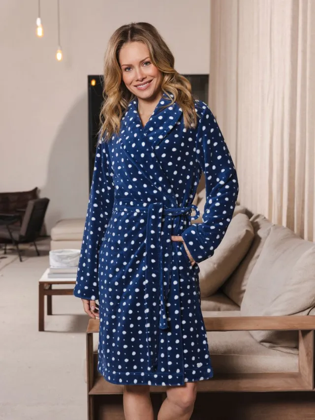 Pastunette Duurzame fleece badjas stippen - Blauw - Maat