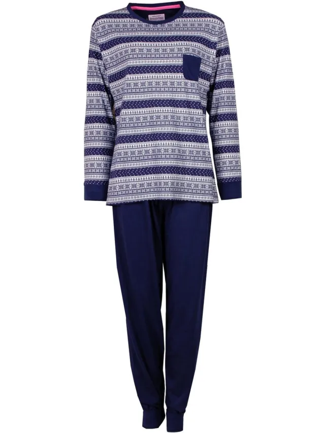 Irresistible Dames Pyjama - Lange Mouwen - Winterse Print - Blauw