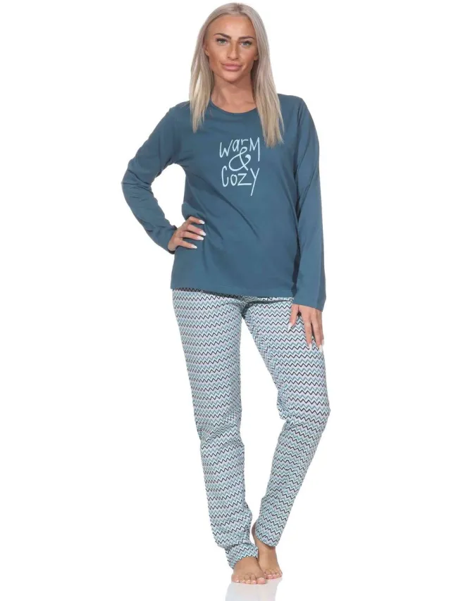 Normann dames pyjama met lange mouwen in een prachtige etnische look blau