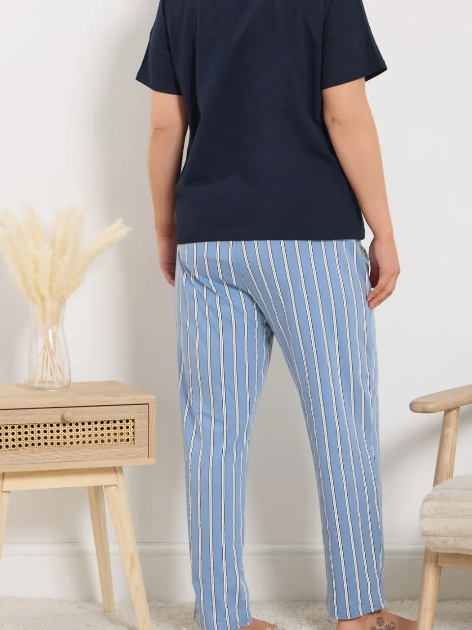 Yours Blauwe Gestreepte Pyjamabroek Met Wijde Pijpen-48, foto 4