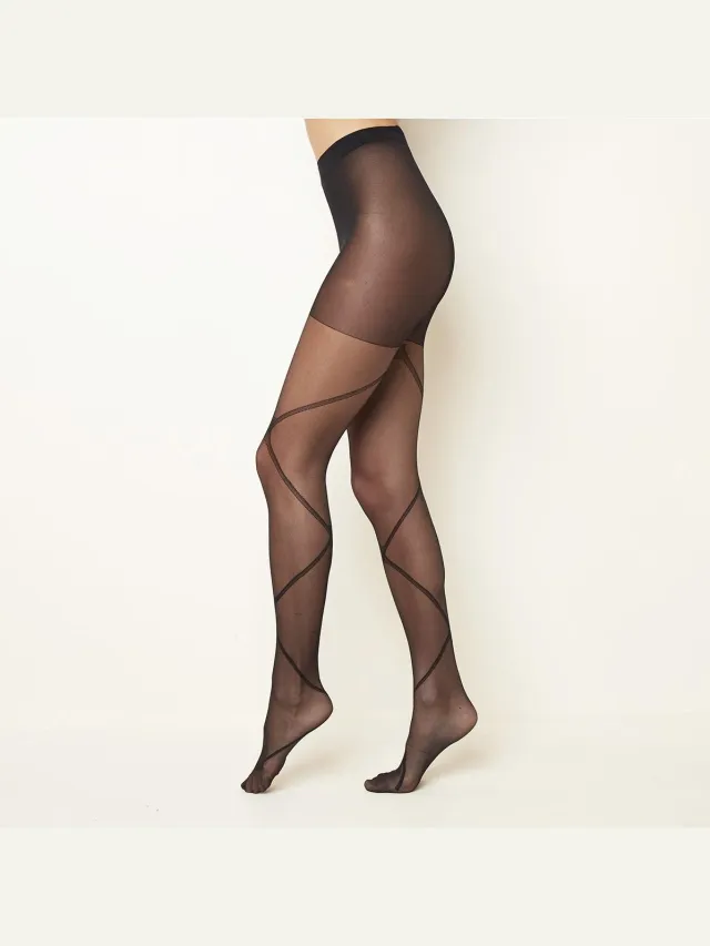 YW YEHWANG Panty Diamond Pattern Zwart Nylon Zwart/Diamant