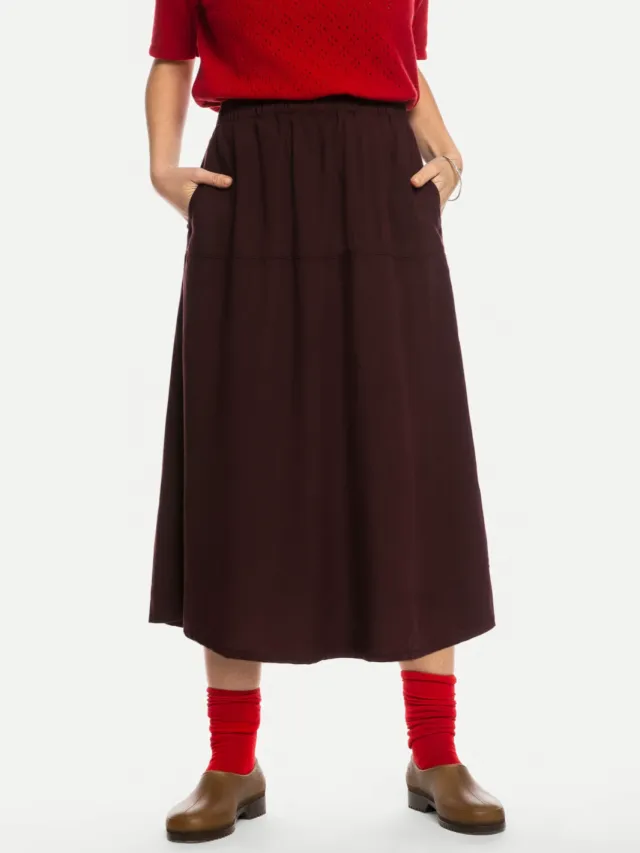 MATONA dames vegan Rok Ruffled Midi Bordeaux Rood