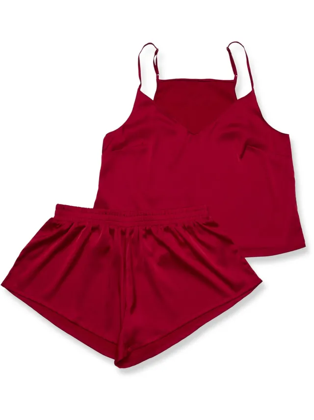 ESOTIQ Jelly - Pyjamaset - Satijnlook - Top met spaghettibandjes - Short - Rood