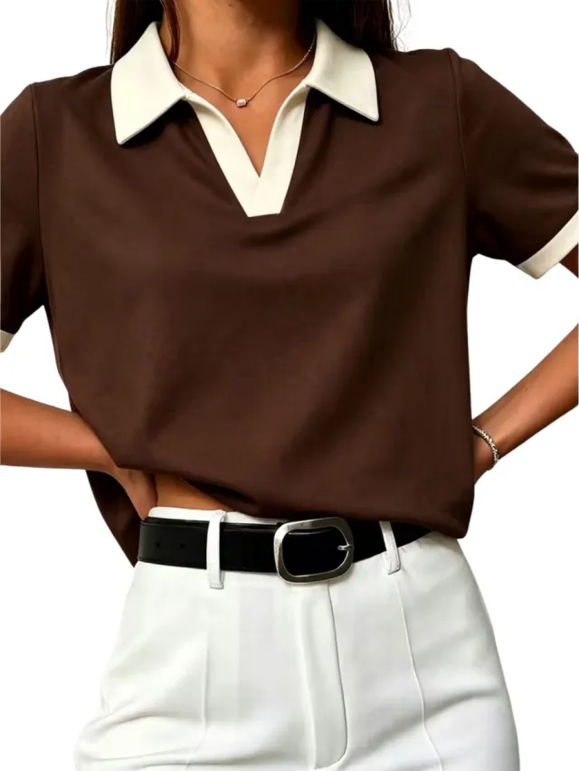 Currero Topje Dames - Top Kleding - Shirt - Blouse - Kort - Volwassen - Bruin Bruin 1
