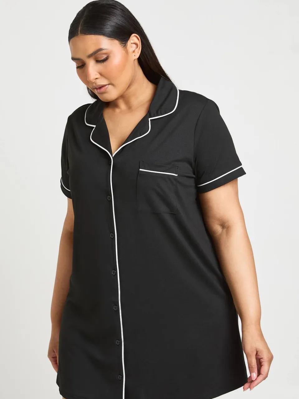 boohoo Dames Nachthemd Met Contrastbiezen En Korte Mouwen zwart, foto 2
