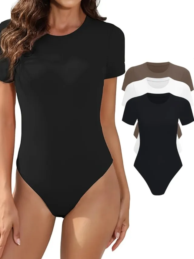 100 Bodysuit Dames - Jumpsuit - Corrigerend Ondergoed - Body plunge - Lingerie - Setje Vrouwen - 3 Pcs - Zwart/Wit/Khaki