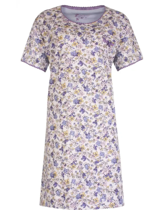 Tenderness Dames Nachthemd - Katoen - Gebloemd - Licht Blauw