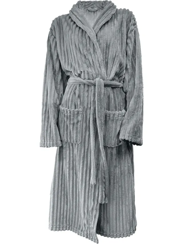 Eleganzzz Teddy Rib Fleece Uni Badjas - Dark Grey - L - Badjas Dames - Badjas Heren Antraciet