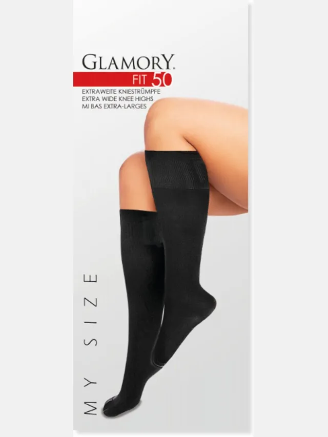 Glamory 50 den extra wijde panty kniekousjes one zwart
