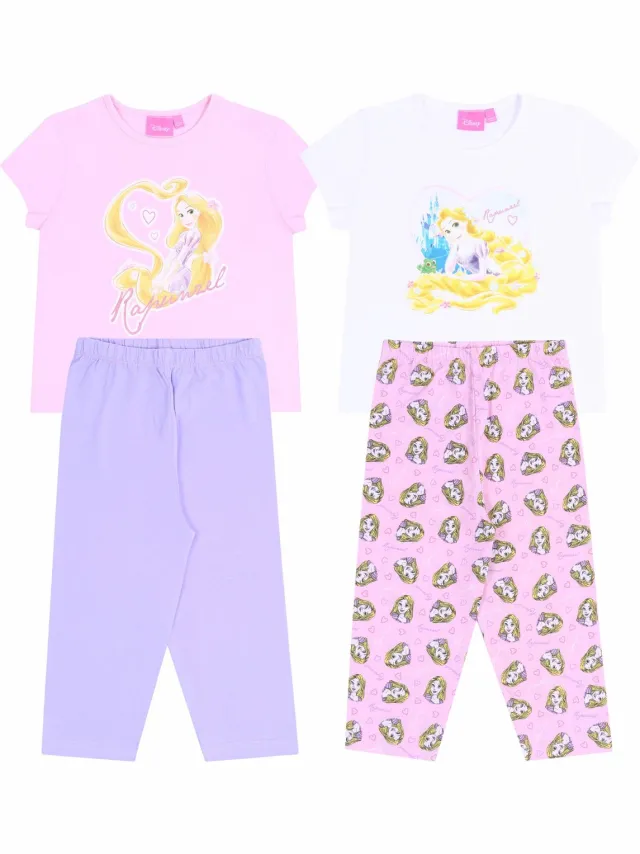 Disney 2 x pink-violettes zweiteiliges Pyjama Schlafanzug für Mädchen Rapunzel DISNEY PRINCESS Baumwolle Roze