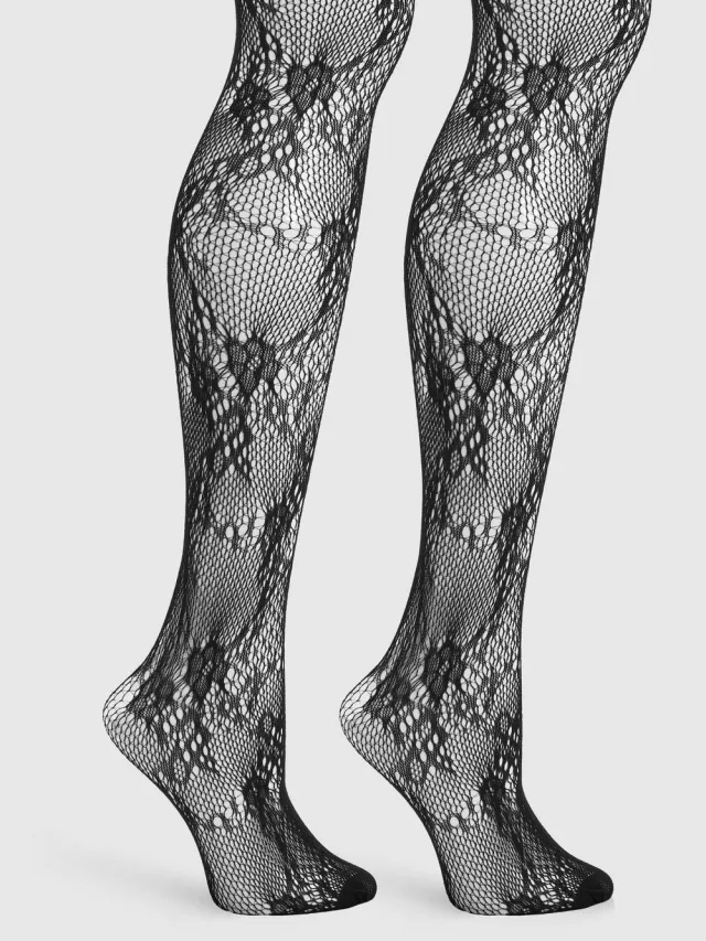 boohoo Dames Kanten Visnet Panty's 2-pack zwart