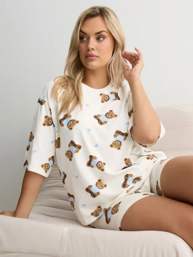 Yours Ivoorwitte Teddy Korte Pyjamaset-48 White
