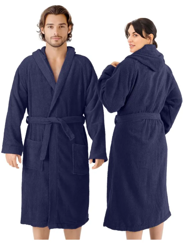 Unyqoos Comfortabele en Absorberende Badjas van Katoen voor Dames en Heren Donkerblauw