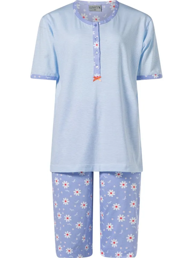 Lunatex dames shortama 124191 - knoophals - blauw blue