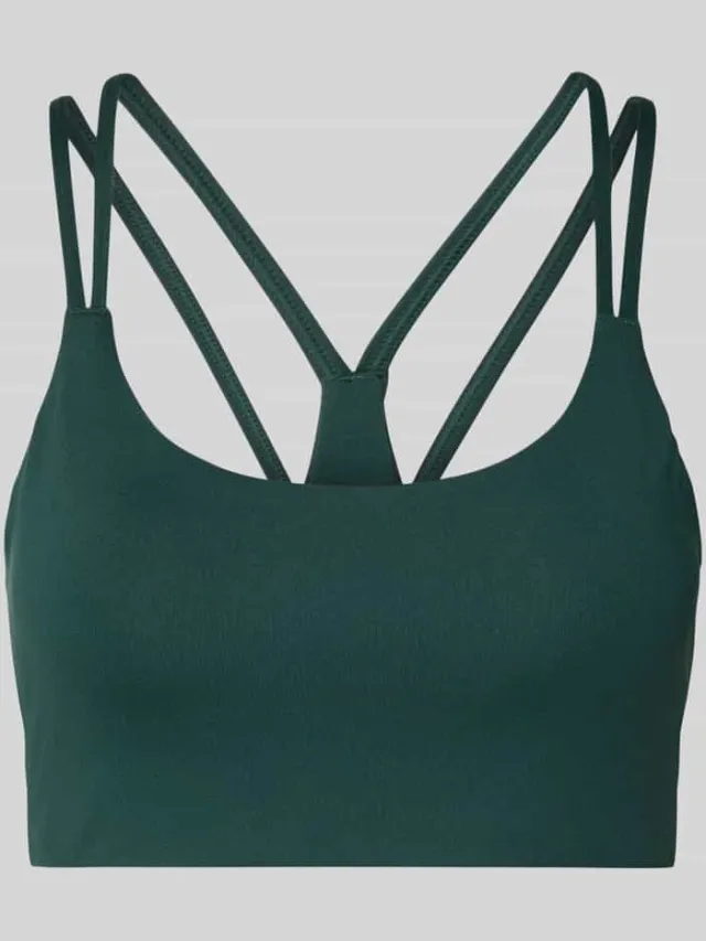 Fabletics Slim fit sport-bh met logoprint Model 'Principal' Donkergroen