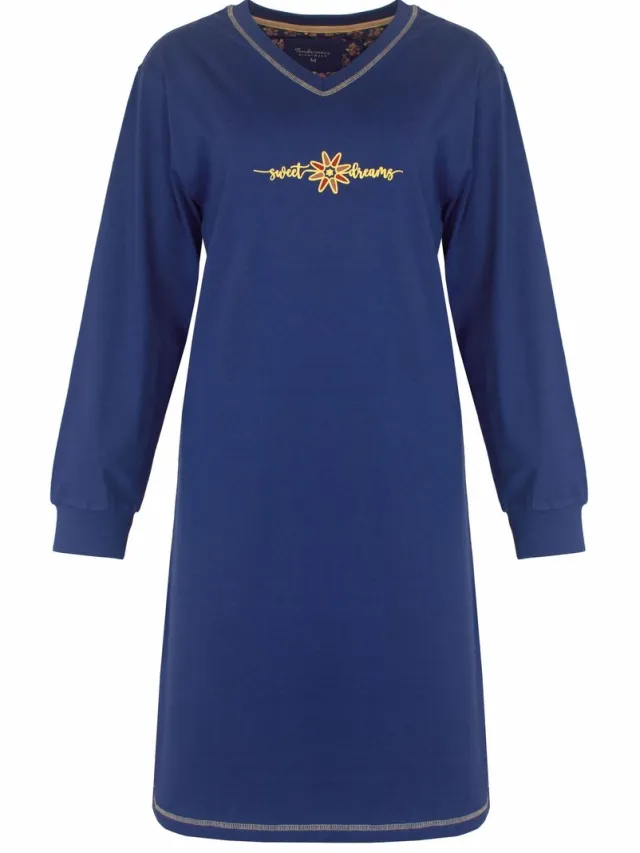Tenderness Dames Nachthemd - Lange Mouw - V Hals - Blauw