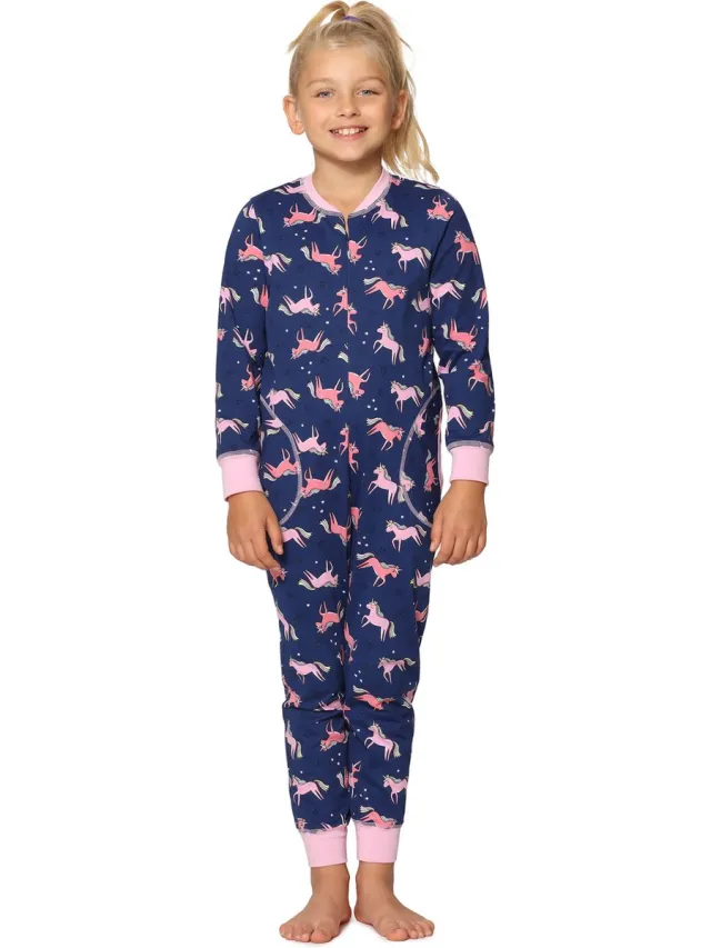 Merry Style Kinder Pyjama - ronde hals - lange mouwen - lange broek met zakken - Katoen - MS-MS10-186-PJ - Marineblau Einhorn - 158-164