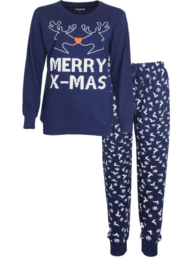 Temptation Dames Pyjama - Pyjama Set - Lange Mouwen - Katoen - Blauw