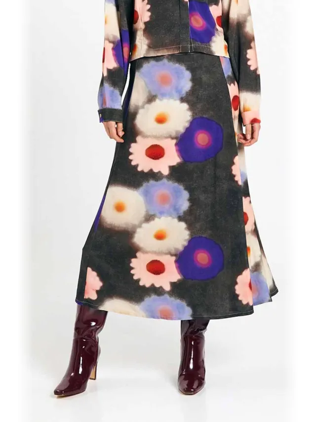 SUITE13LAB dames vegan Rok Borneo Bloemenprint Grijs