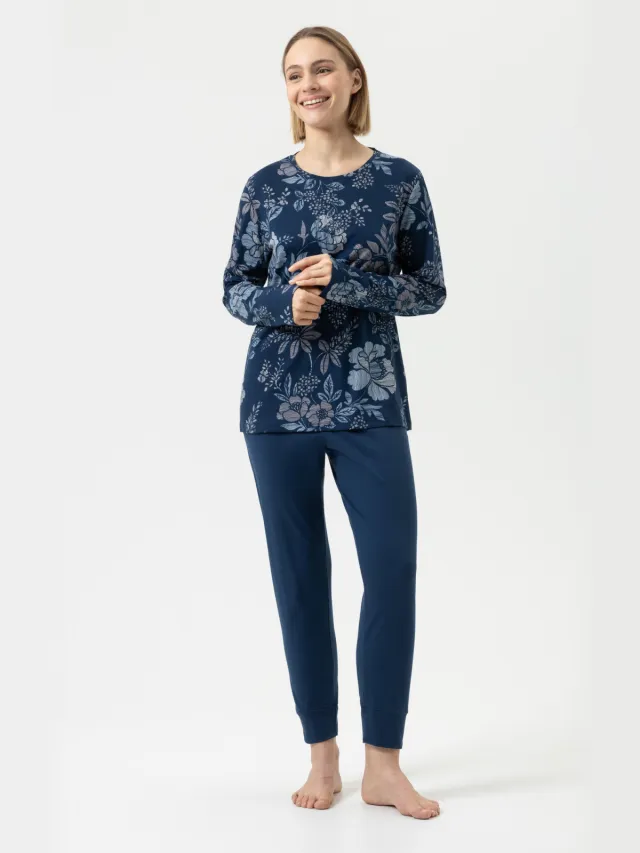 Mey Pyjama 7/8 lang, met lange mouwen Serie Nostalgia Deep Marine blauw