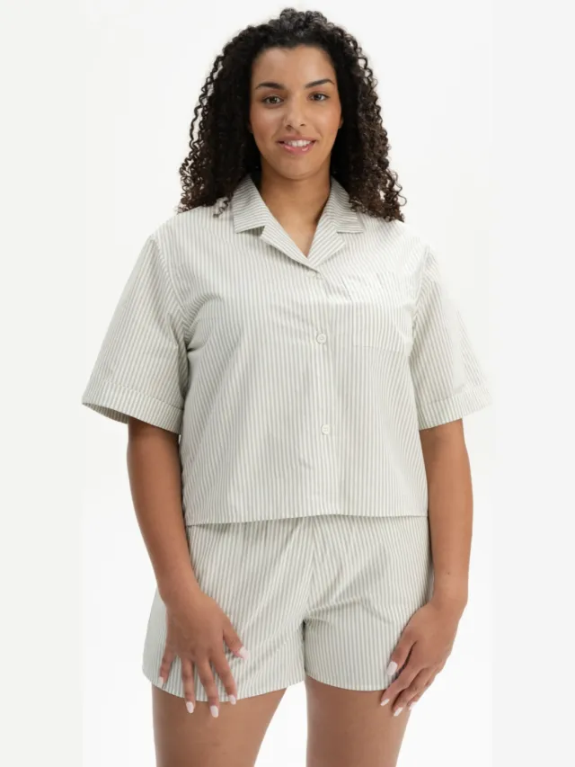 MELA dames vegan Pyjamaset Thyme Wit Gestreept