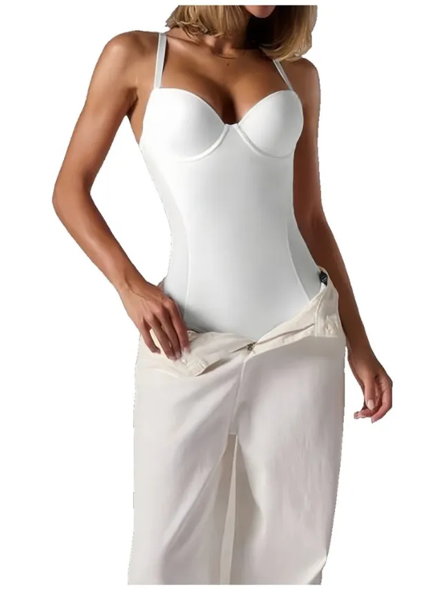Currero Bodysuit Dames - Shapewear - Bodystocking - Corrigerende Body - Ingebouwde BH - Vormgevend & Afslankend Effect - Wit