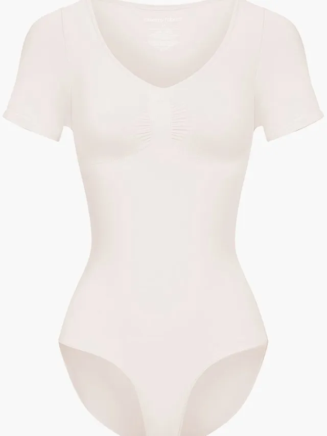 cfab T-shirt bodysuit met corrigerende shapewear en slipje - Zandkleur - 5XL - Corrigerende Body - Naadlos - corrigerend ondergoed dames