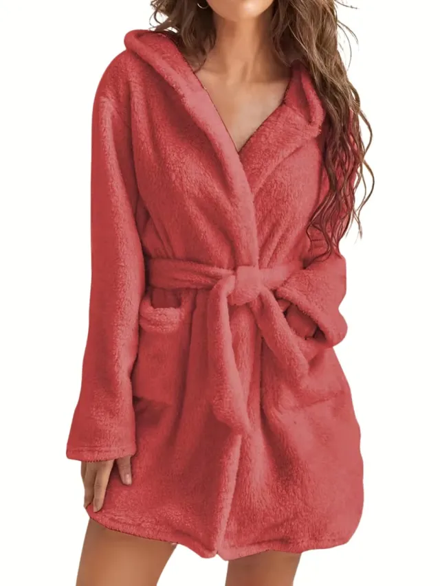 Currero Badjas Dames - Fleece - Katoen - Badstof - Sauna - Hamam - Wafel - Bathrobe - Duster - Ochtendjas - Spa - Kimono - Watermeloenrood Watermeloen rood