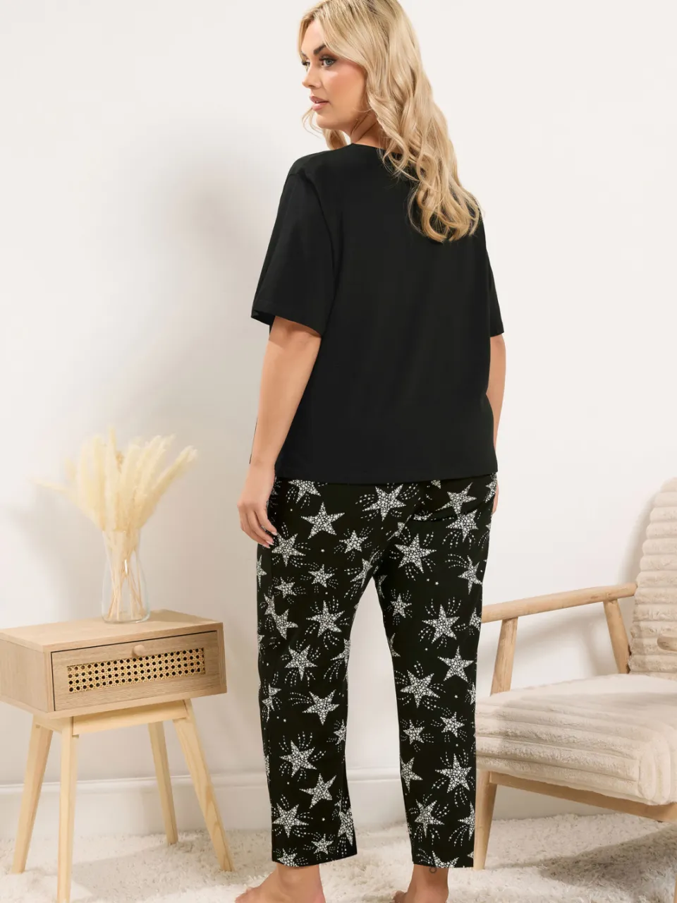 Yours Curve Pyjama Met Ster En Wijde Pijpen In Zwart-42, foto 2