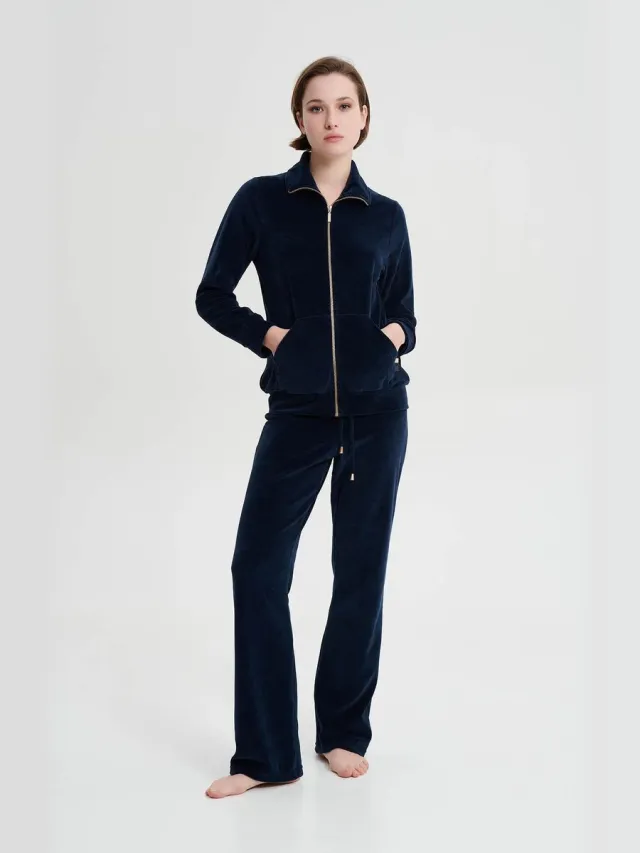 Vamp! Huispak Dames Velours | Rits | Grote Maten | Blue Sapphire 19398 Donker Blauw
