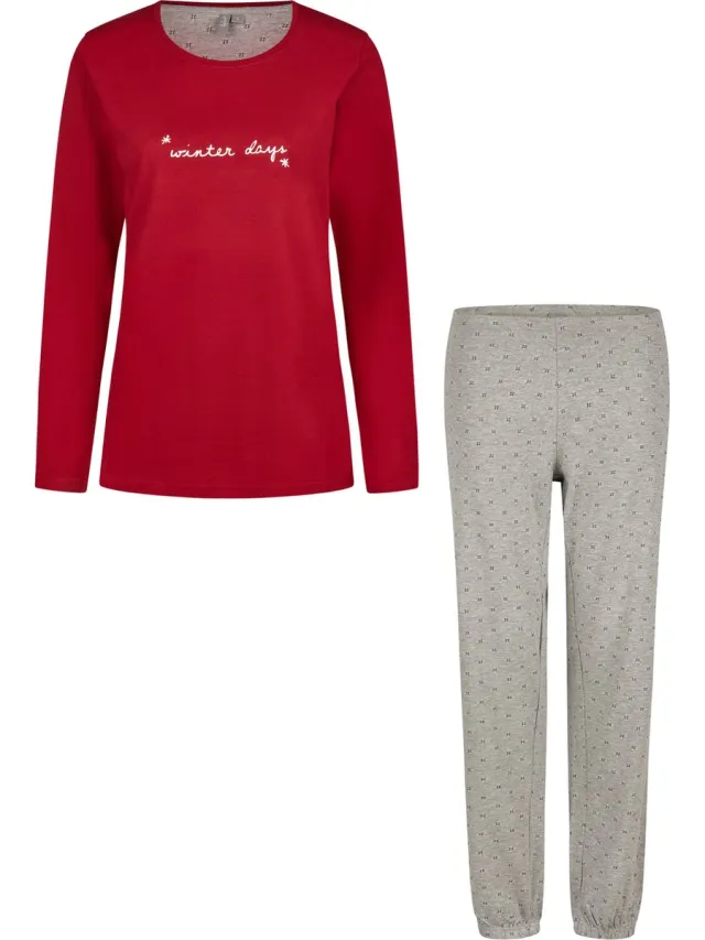 By Louise Dames Pyjama Set Lang Katoen Rood