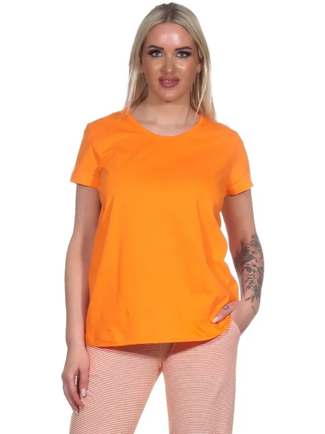 Normann Damespyjamashirt met korte mouwen mix & match in effen kleur oranje