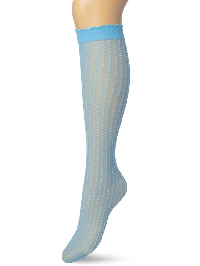 Bonnie Doon Dames Panty Kniekousen met Stippen Blauw - Gestipte Knie Kousen - Luxe Knie Sokken - Uitstekend draagcomfort - Batik Dots Knee High - Kniesokken - Stipjes - Zakt niet af - Aged Copper - BP211501.114